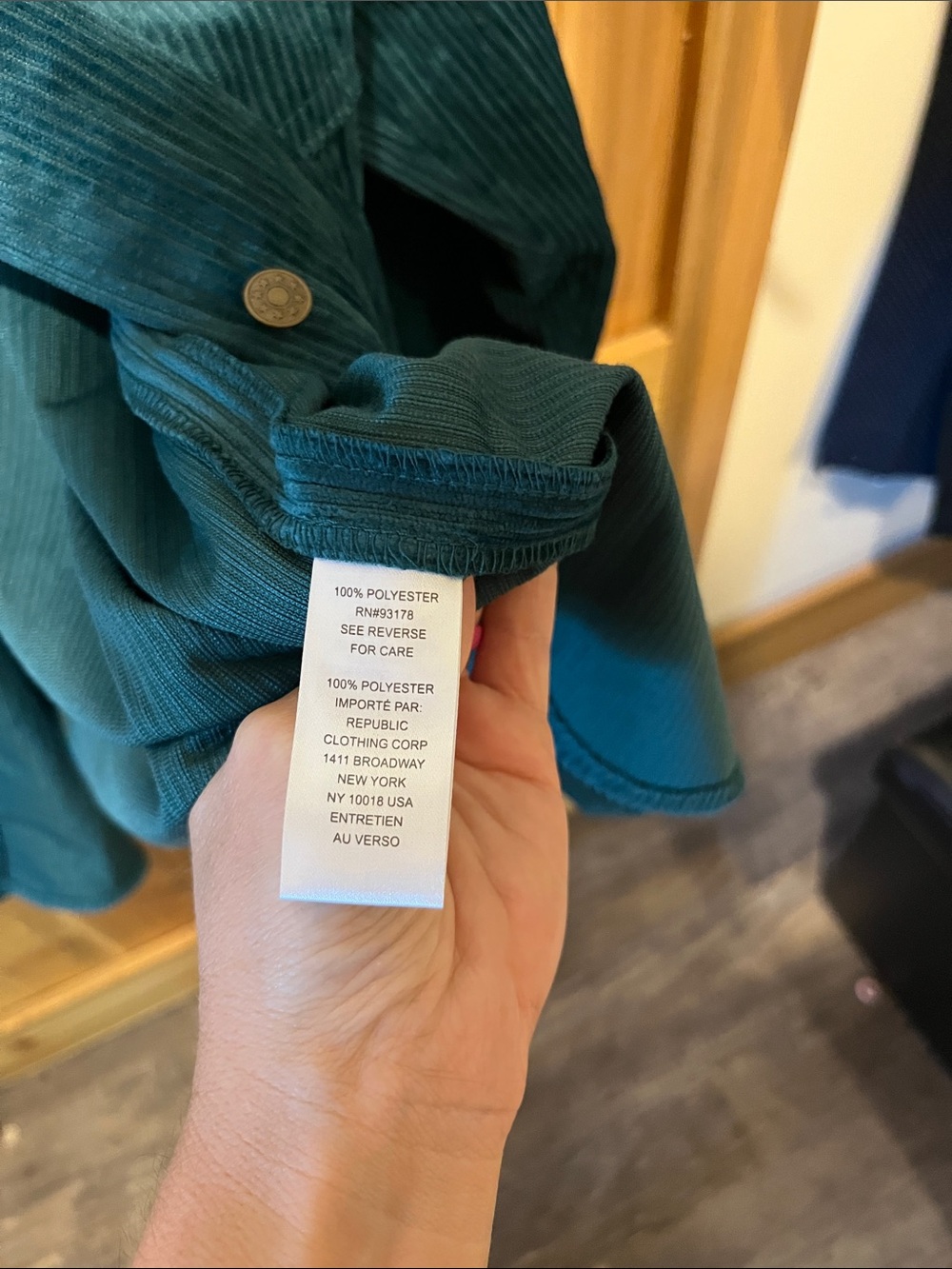 Workshop Republic Clothing Teal-Green Corduroy Button-Down Shirt - Picture 3 of 10